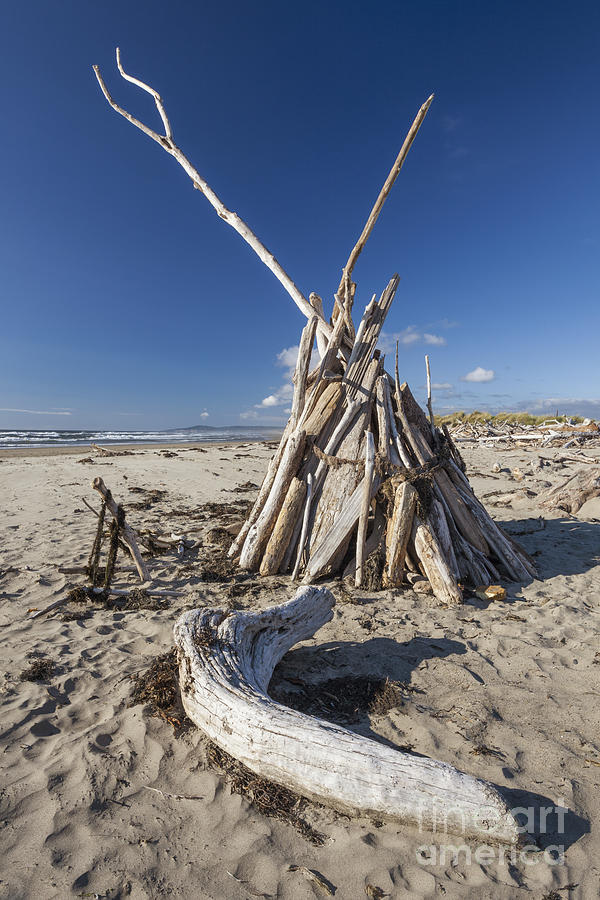 A Teepee Madeup Of Driftwood At Bandon Beach #1 Photograph by Bryan Mullennix