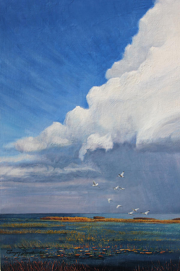 A Thundershower Sweeps Across Lake Okeechobee #3 Painting by Gregory Doroshenko