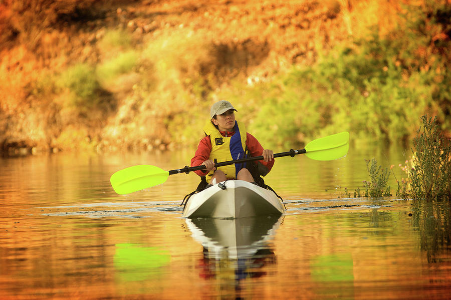A Woman Kayaking The Colorado River #1 Photograph by Jared McMillen A Woman Kayaking The Colorado River #1 Photograph by Jared McMillen