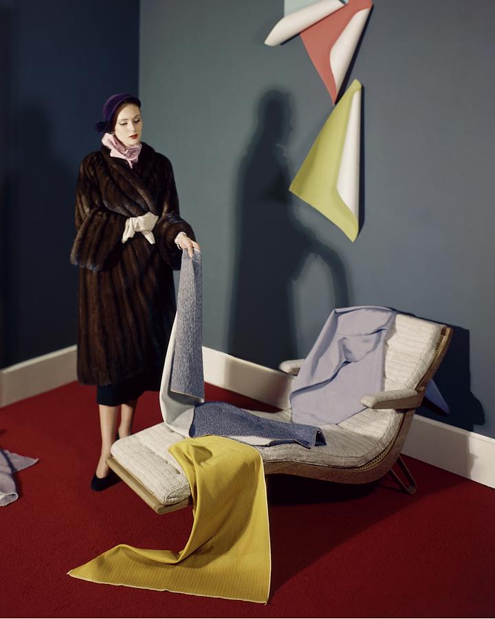 A Woman With Assorted Pieces Of Fabric #1 Photograph by Herbert Matter