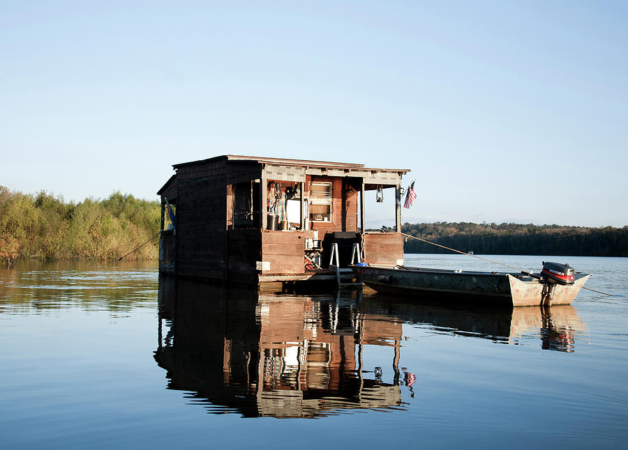 A Wooden Houseboat With A Small Fishing #1 Photograph by David Hanson ...