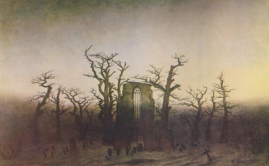 Abbey in the Oakwood Painting by Caspar David Friedrich