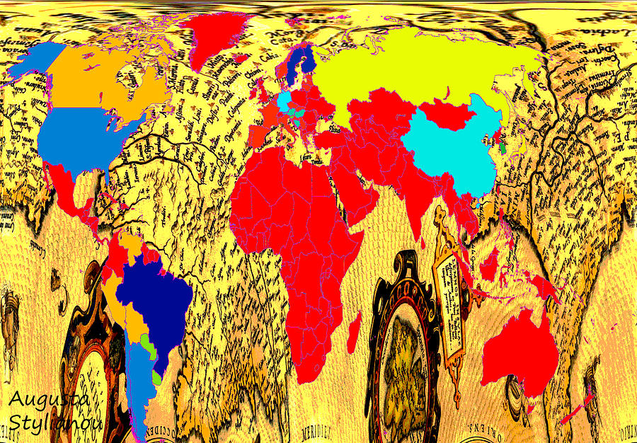 World Map and Abstract Cyprus Digital Art by Augusta Stylianou