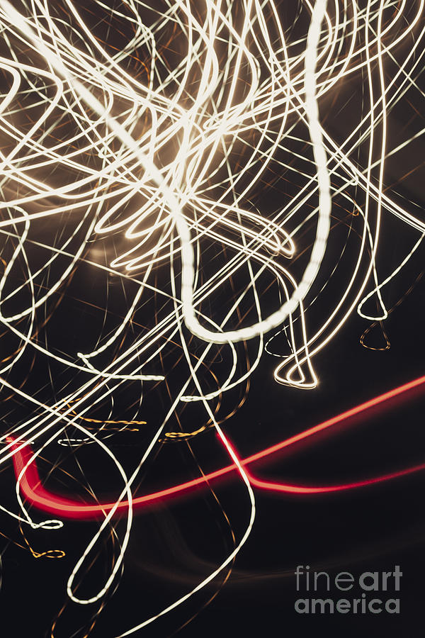 Abstract Photograph - Abstract light trails in speed and motion on black #1 by Jorgo Photography