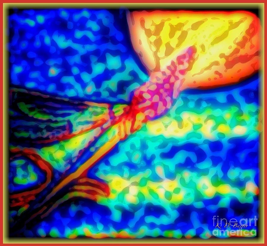 Abstract of Dragonfly Flying Red Hot Moon #2 Painting by Kimberlee Baxter