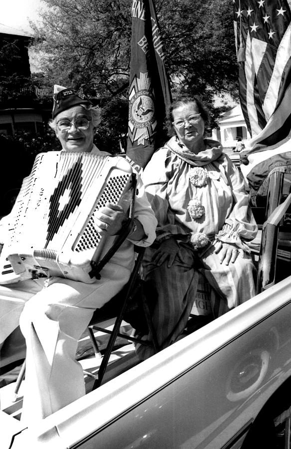 Accordion Player Clown Patriotic Parade Tucson Arizona Black And White Photograph