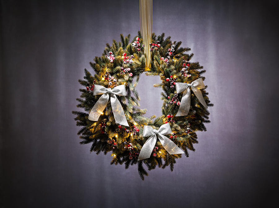 Advent wreath over silver background #1 Photograph by U Schade