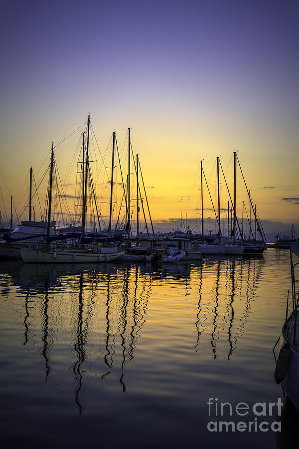Aegina harbour sunset #1 Photograph by Paul Cowan