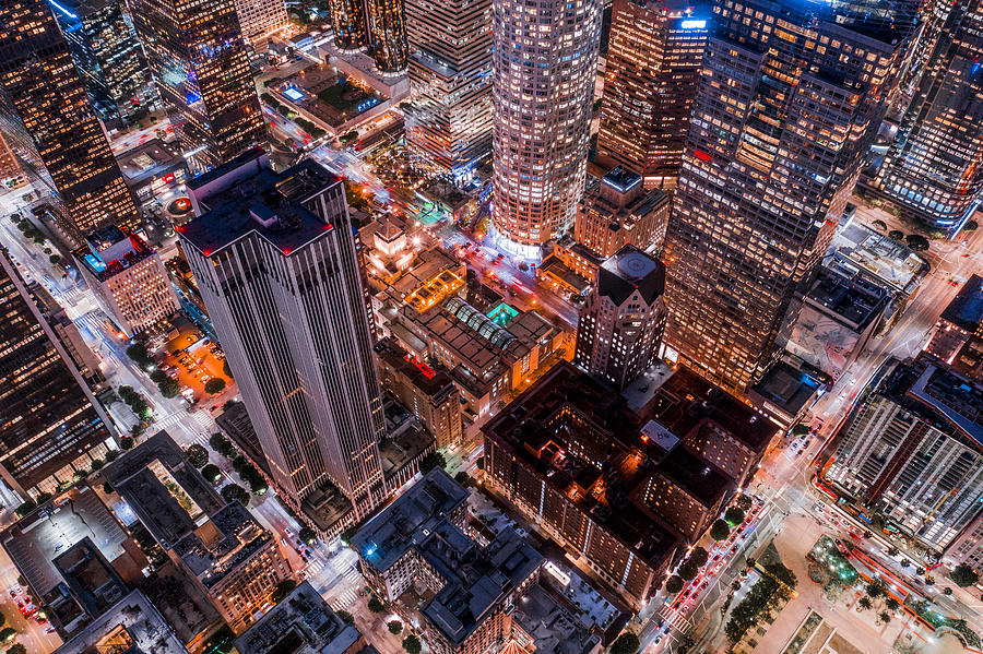 Aerial of Downtown Los Angeles California at Night #1 Photograph by Adamkaz