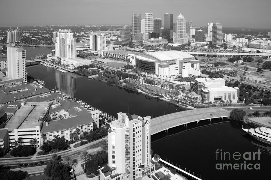 Black And White Photograph - Aerial of Downtown Tampa and Harbour Island #1 by Bill Cobb