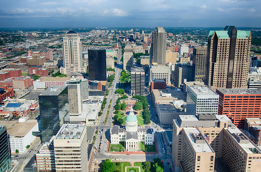 aerial of The Old Court House surrounded by downtown St. Louis #1 Photograph by Alex Grichenko