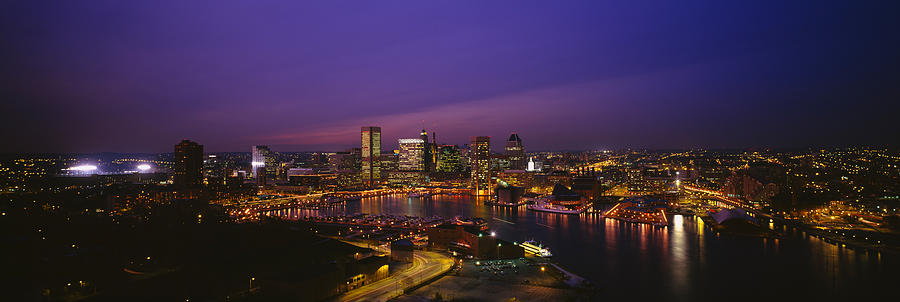 Aerial View Of A City Lit Up At Dusk #1 Photograph by Panoramic Images