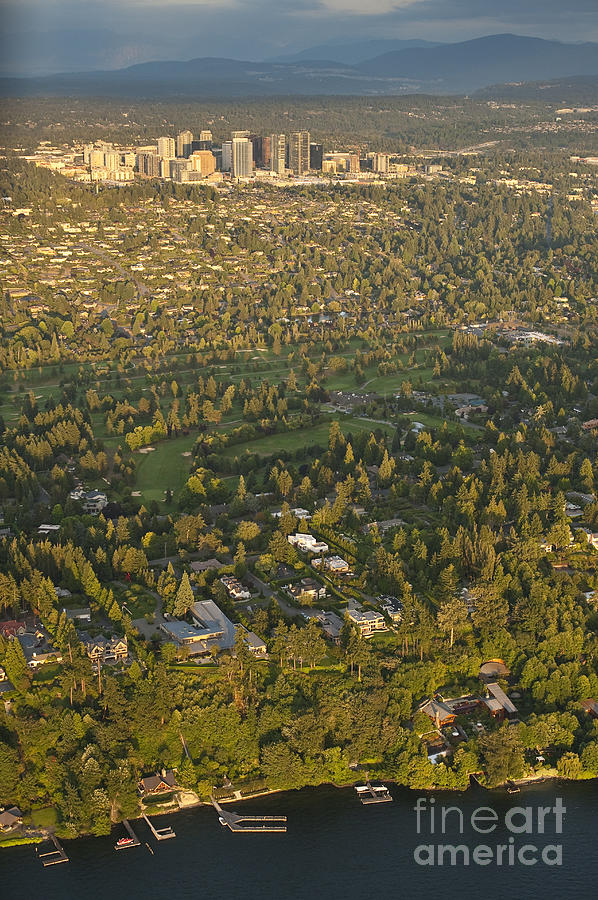 Aerial view of Bellevue skyline #1 Photograph by Jim Corwin