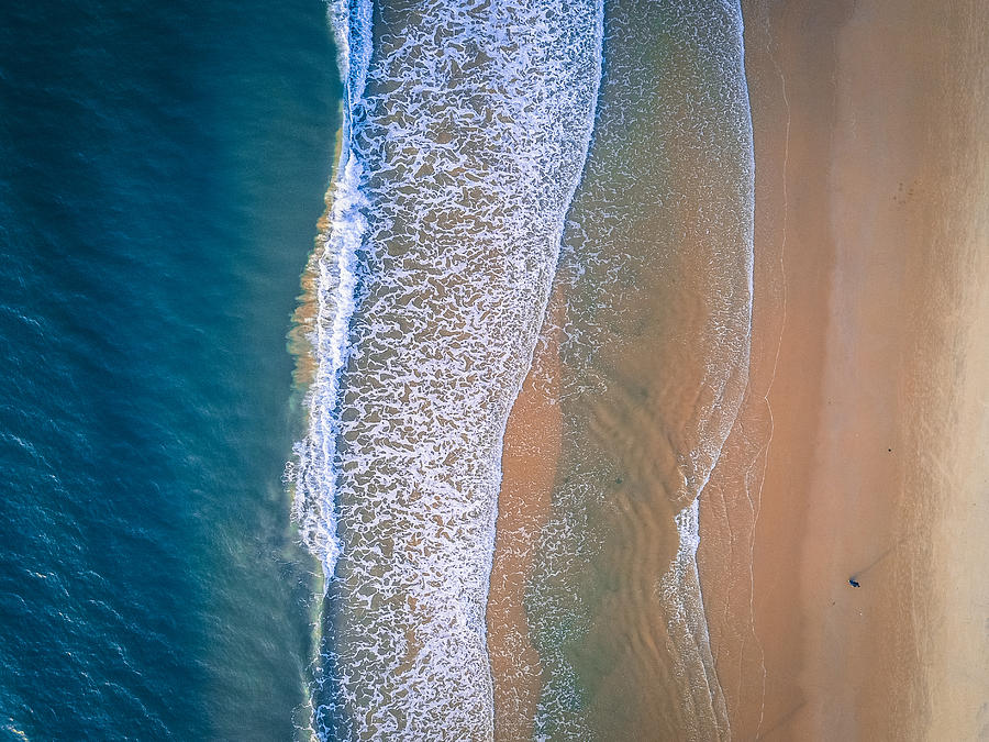 Aerial view of coastline with beach and ocean waves, taken by drone #1 Photograph by Lingxiao Xie