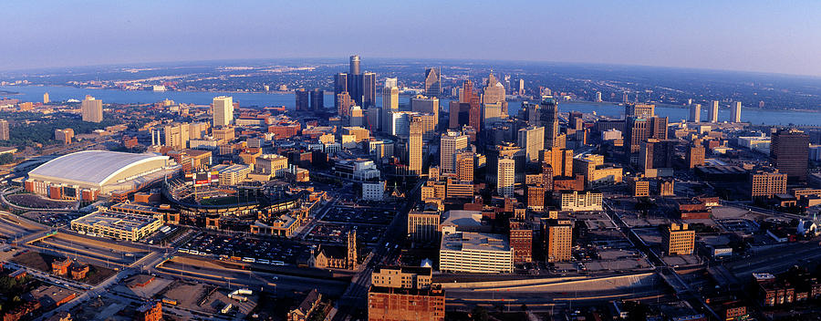 Aerial View Of Detroit Skyline, Wayne #1 Photograph by Panoramic Images