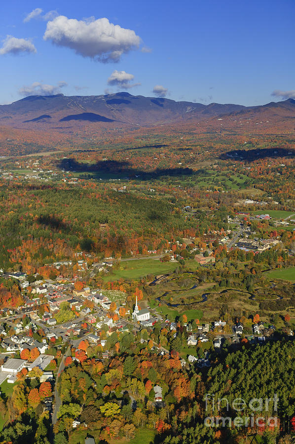Aerial view of fall foliage in Stowe Vermont #1 Photograph by Don Landwehrle