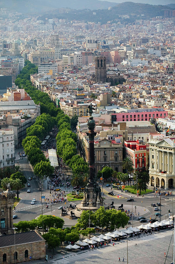 Architecture Photograph - Aerial View Of La Rambla #1 by Panoramic Images