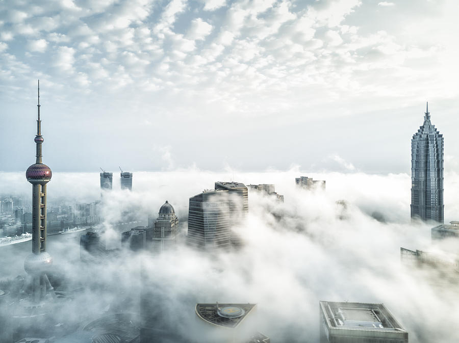 Aerial View of Shanghai Lujiazui Financial District in Fog #1 Photograph by Jackal Pan