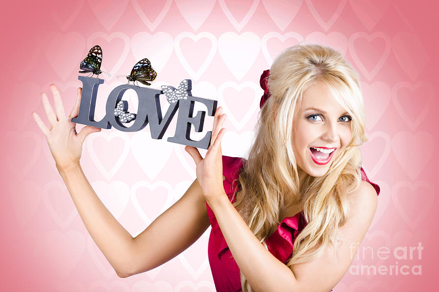 Affectionate blonde woman with love butterflies #1 Photograph by Jorgo Photography