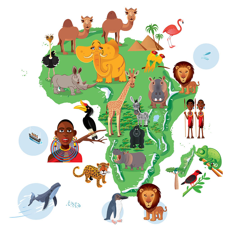 Africa Animals Map #1 Drawing by Drmakkoy