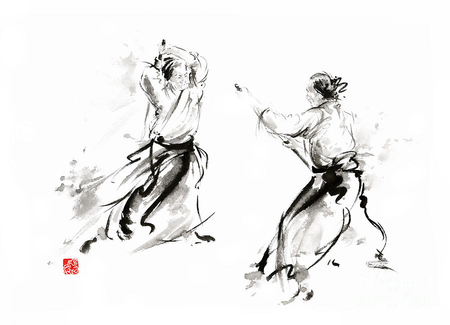 Flower Painting - Aikido enso circle martial arts sumi-e original ink painting artwork #1 by Mariusz Szmerdt