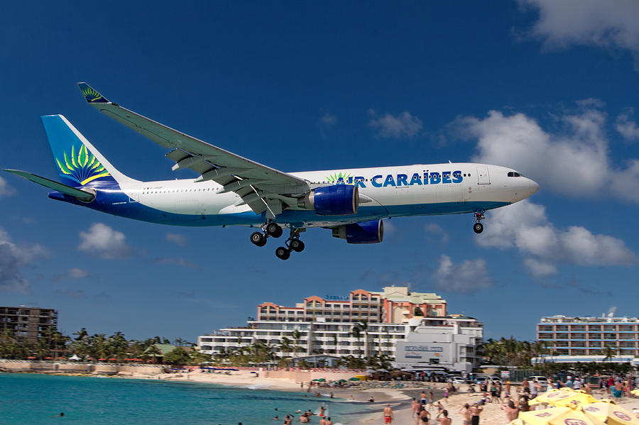 Air Caraibes landing at St. Maarten #1 Photograph by David Gleeson