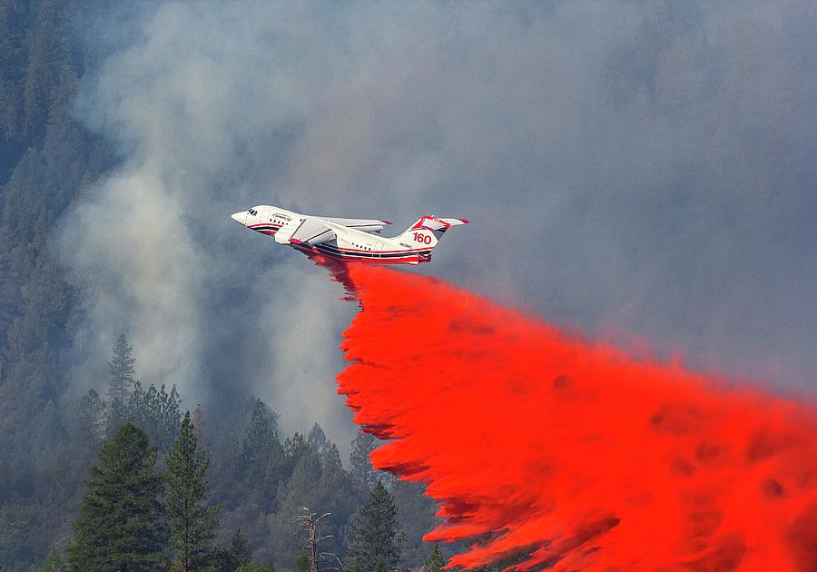 Aircraft Releases Fire Retardant Over Forest Fire #1 Photograph by Tony & Daphne Hallas/science Photo Library
