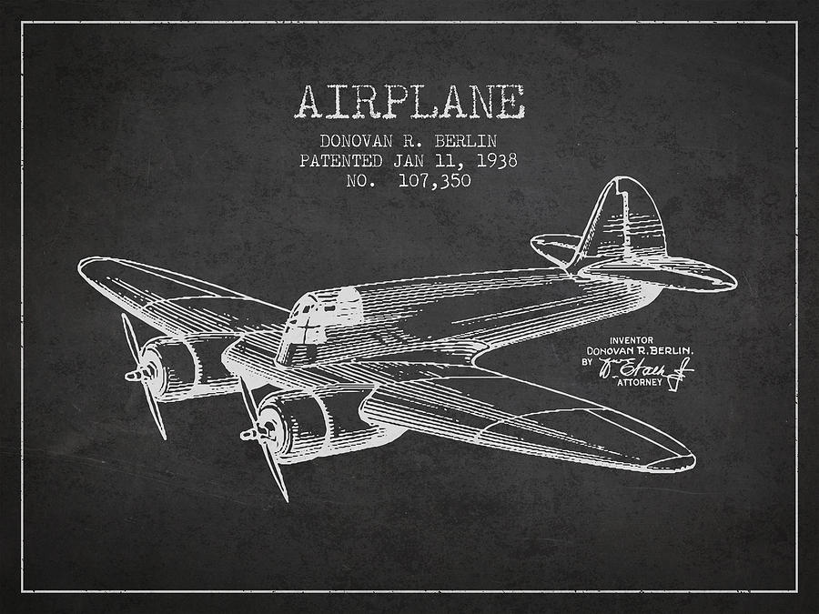 Vintage Digital Art - Airplane patent Drawing from 1938 #2 by Aged Pixel