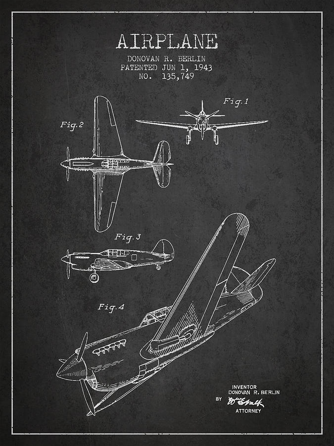 Airplane Patent Drawing From 1943 Digital Art