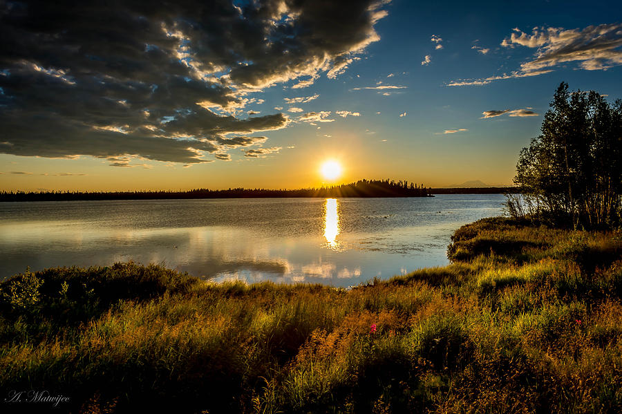 Alaskan Midnight Sun Over the Lake #1 Photograph by Andrew Matwijec
