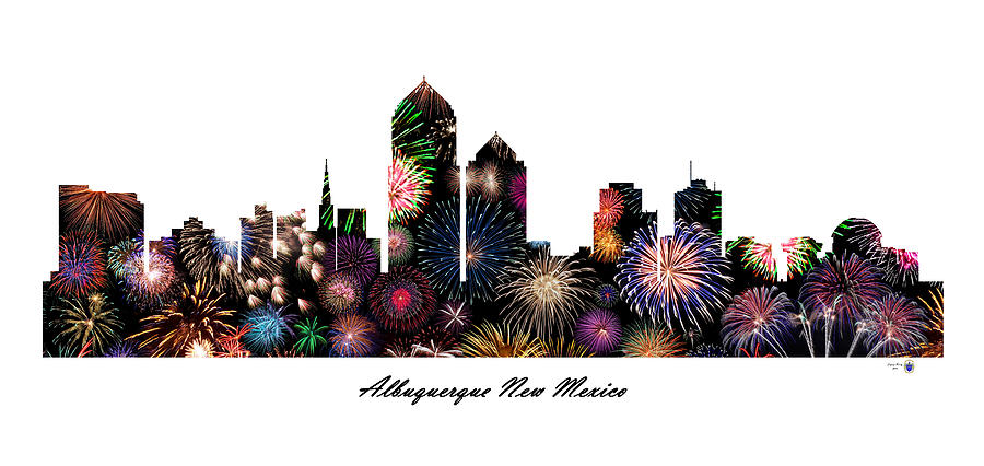 Skyline Digital Art - Albuquerque New Mexico Fireworks Skyline by Gregory Murray