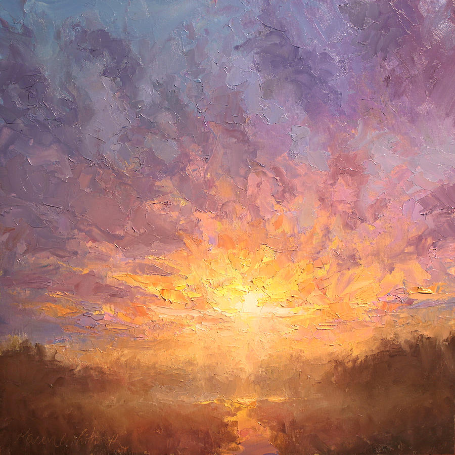 Sunset Painting - All Things New Impressionistic Sunrise  by Karen Whitworth
