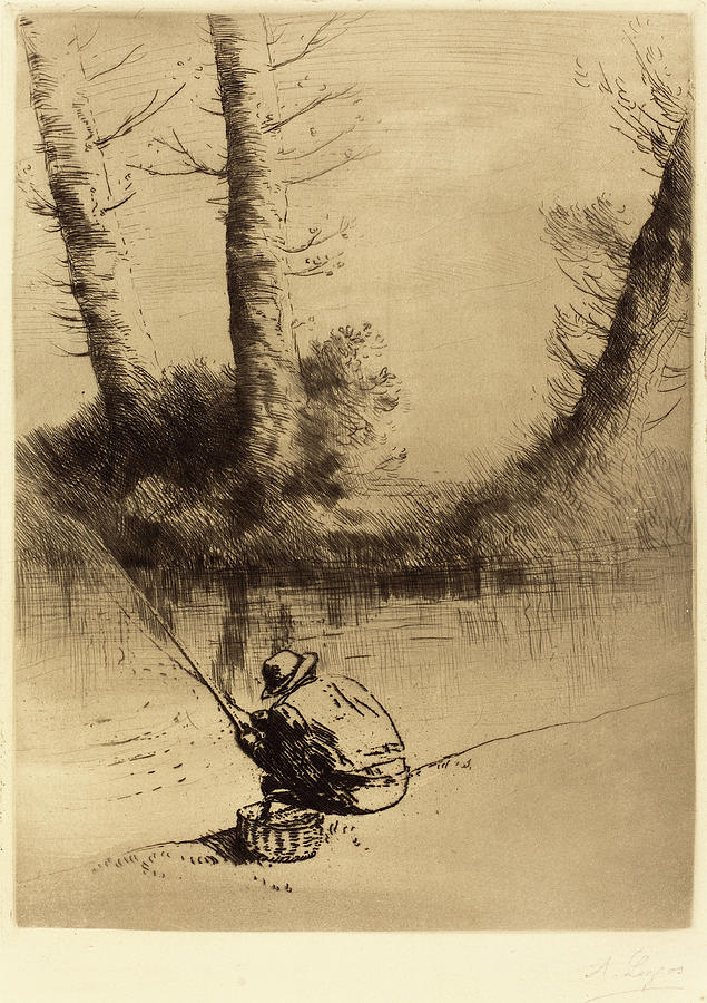 Alphonse Legros Drawing - Alphonse Legros, Angler Le Pecheur A La Ligne #1 by Quint Lox