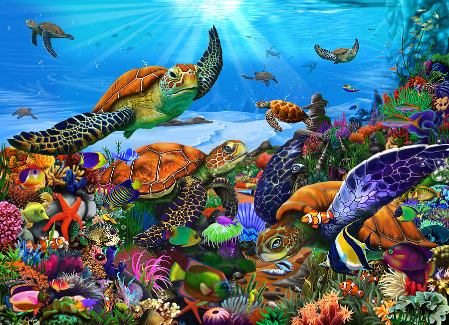 Amazing Undersea Turtles #1 Drawing by MGL Meiklejohn Graphics Licensing