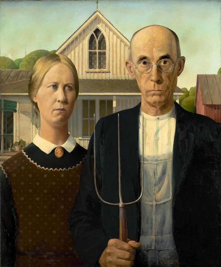 Grant Wood Painting - American Gothic by Grant Wood