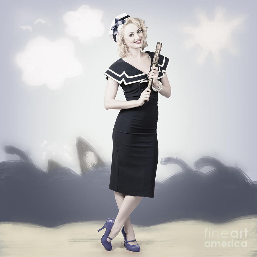 American Navy Pinup Girl On 50s Graphic Background Photograph