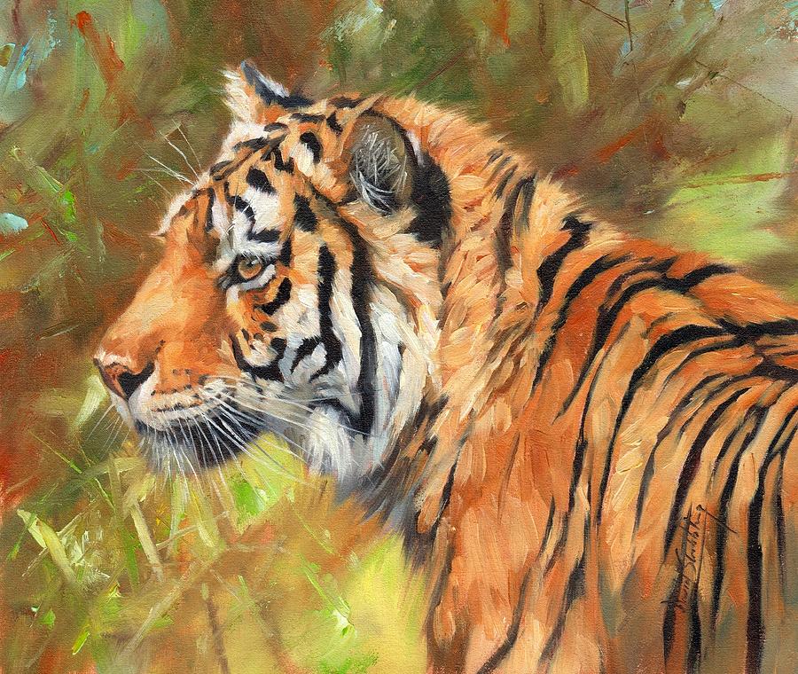 Amur Tiger Painting #1 Painting by David Stribbling