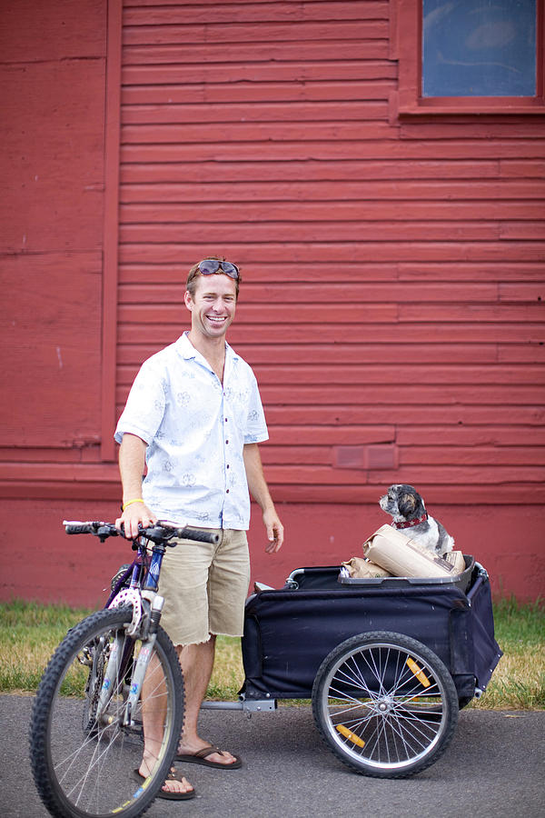 Coffee Photograph - An Adult Man With His Bike, Trailer #1 by Woods Wheatcroft