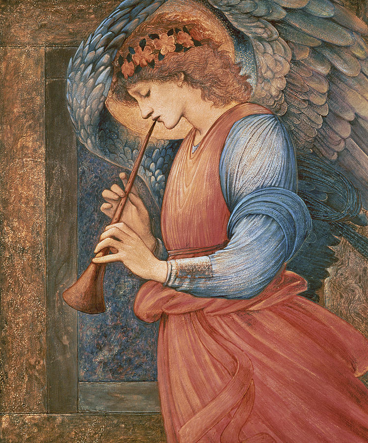 An Angel Playing a Flageolet Painting by Edward Burne-Jones