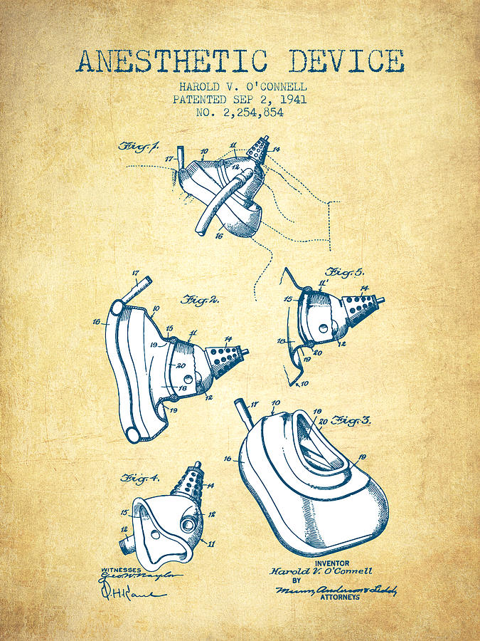 Anesthetic Device Patent From 1941 - Vintage Digital Art