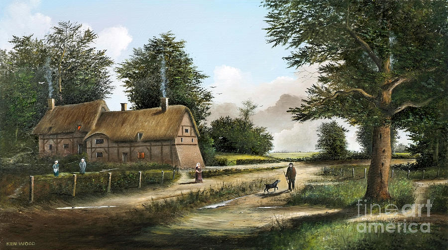 Anne Hathaways Cottage, Warwickshire - England Painting by Ken Wood