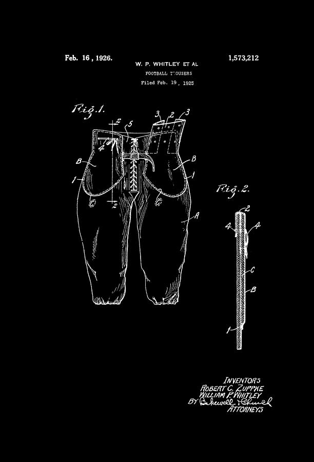 Vintage Drawing - Antique Football Trousers Patent 1926 #1 by Mountain Dreams