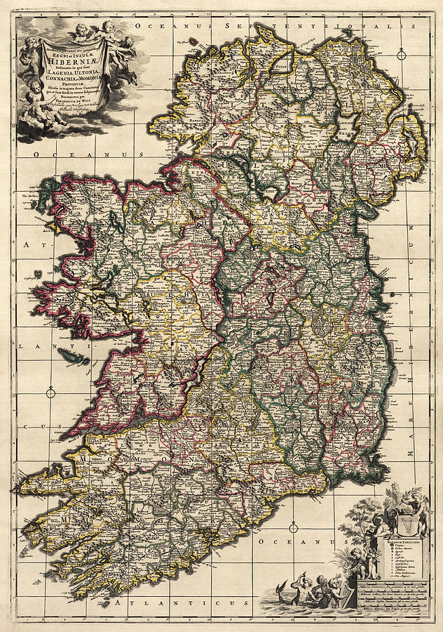 Antique Map of Ireland by Frederik de Wit - circa 1700 #1 Drawing by Blue Monocle