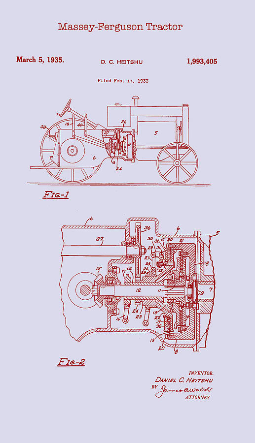 Antique Massey-Ferguson Tractor Patent 1935 #3 Drawing by Mountain Dreams