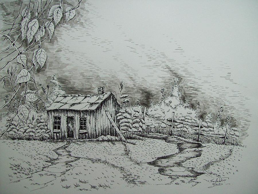 Appalachian Mountain Old Shed Drawing by Tom Rechsteiner