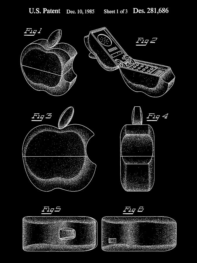 Apple Digital Art - Apple Phone Patent 1985 - Black by Stephen Younts