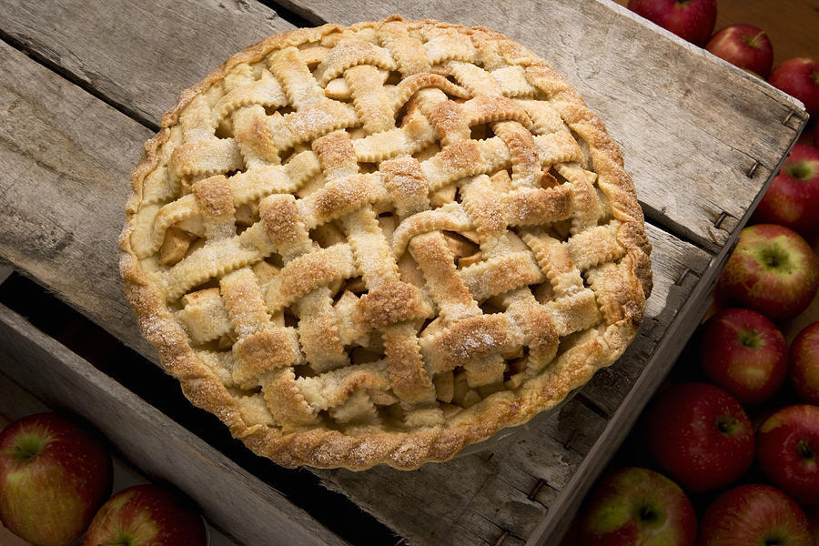 Apple Pie With Lattice Crust on a Rustic Wooden Crate. #1 Photograph by JMichl