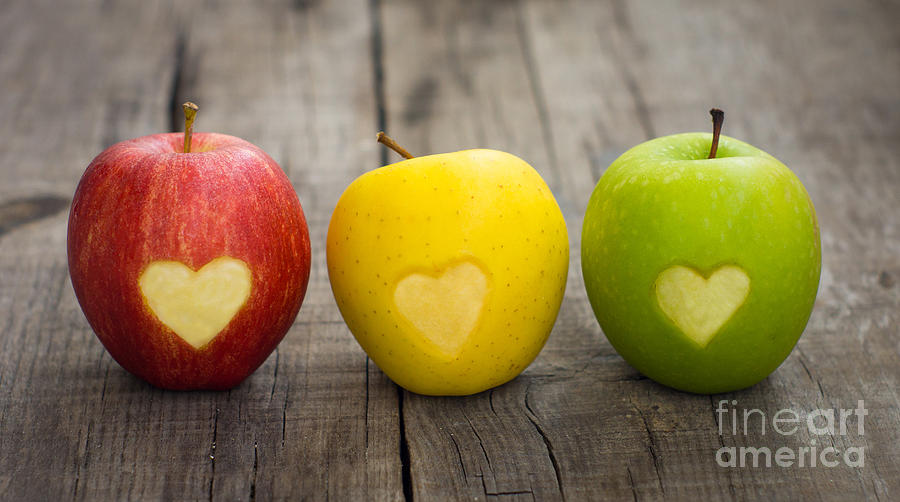 Apple Photograph - Apples with engraved hearts #1 by Aged Pixel