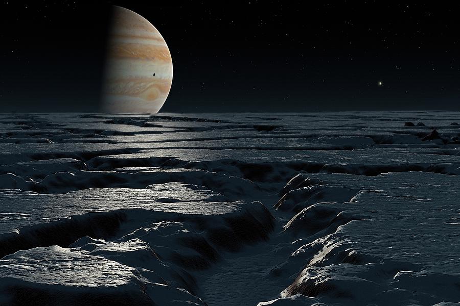 Space Photograph - Artwork Of Jupiter Seen From Europa #1 by Mark Garlick/science Photo Library