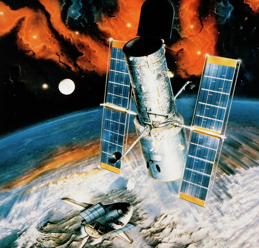 Artwork Showing Hubble Space Telescope In Orbit #1 Photograph by Nasa/science Photo Library